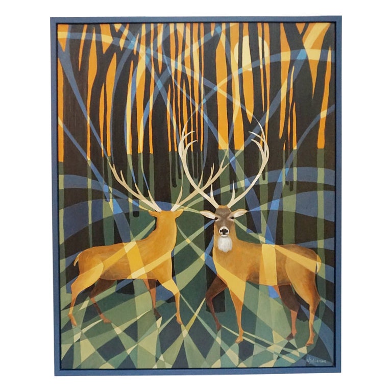 Vera Jefferson Forest Stags Oil on Canvas Painting - Jeroen Markies Art Deco