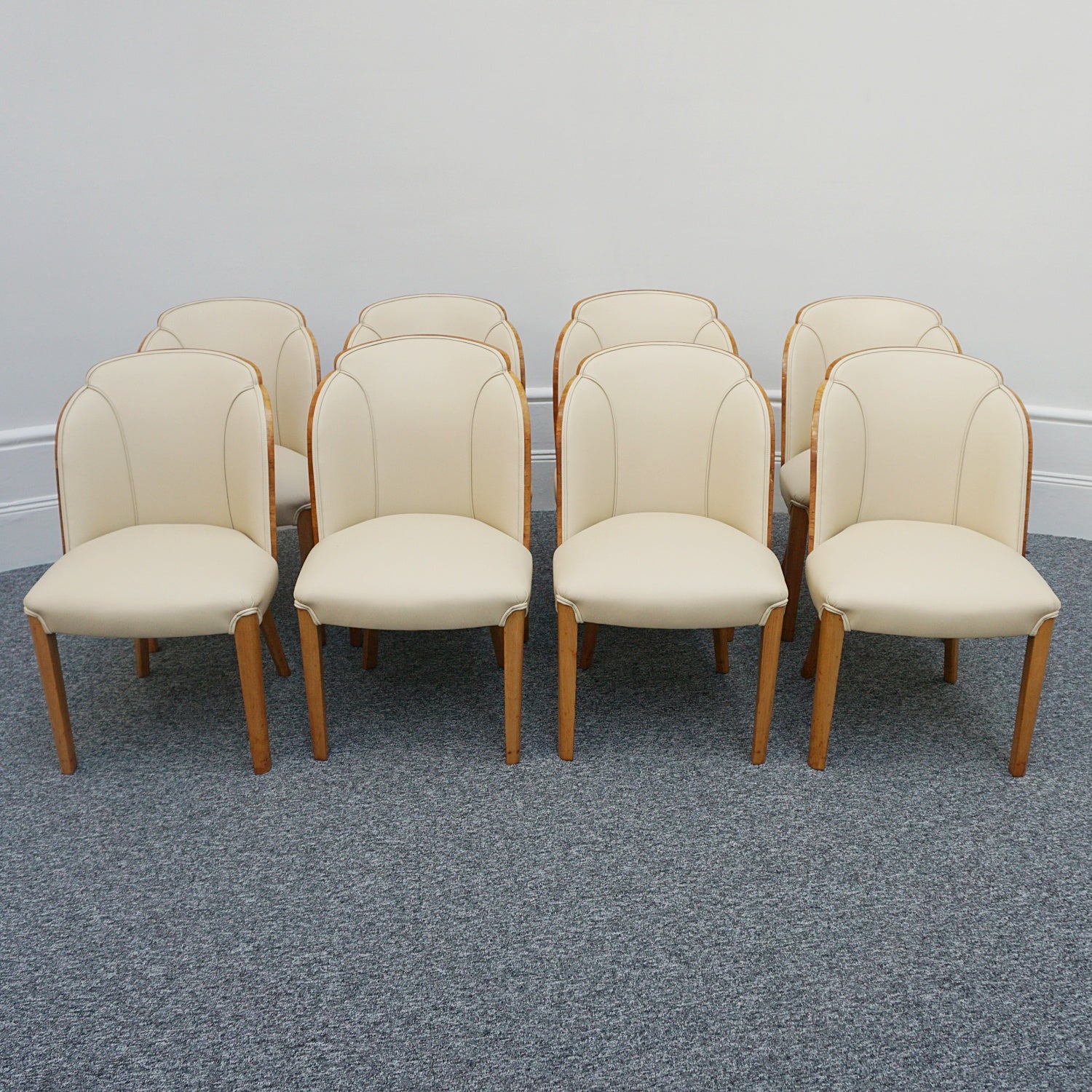 Art Deco Eight Seater Dining Suite by Harry & Lou Epstein Circa 1935 Burr Walnut and Leather - Jeroen Markies Art Deco