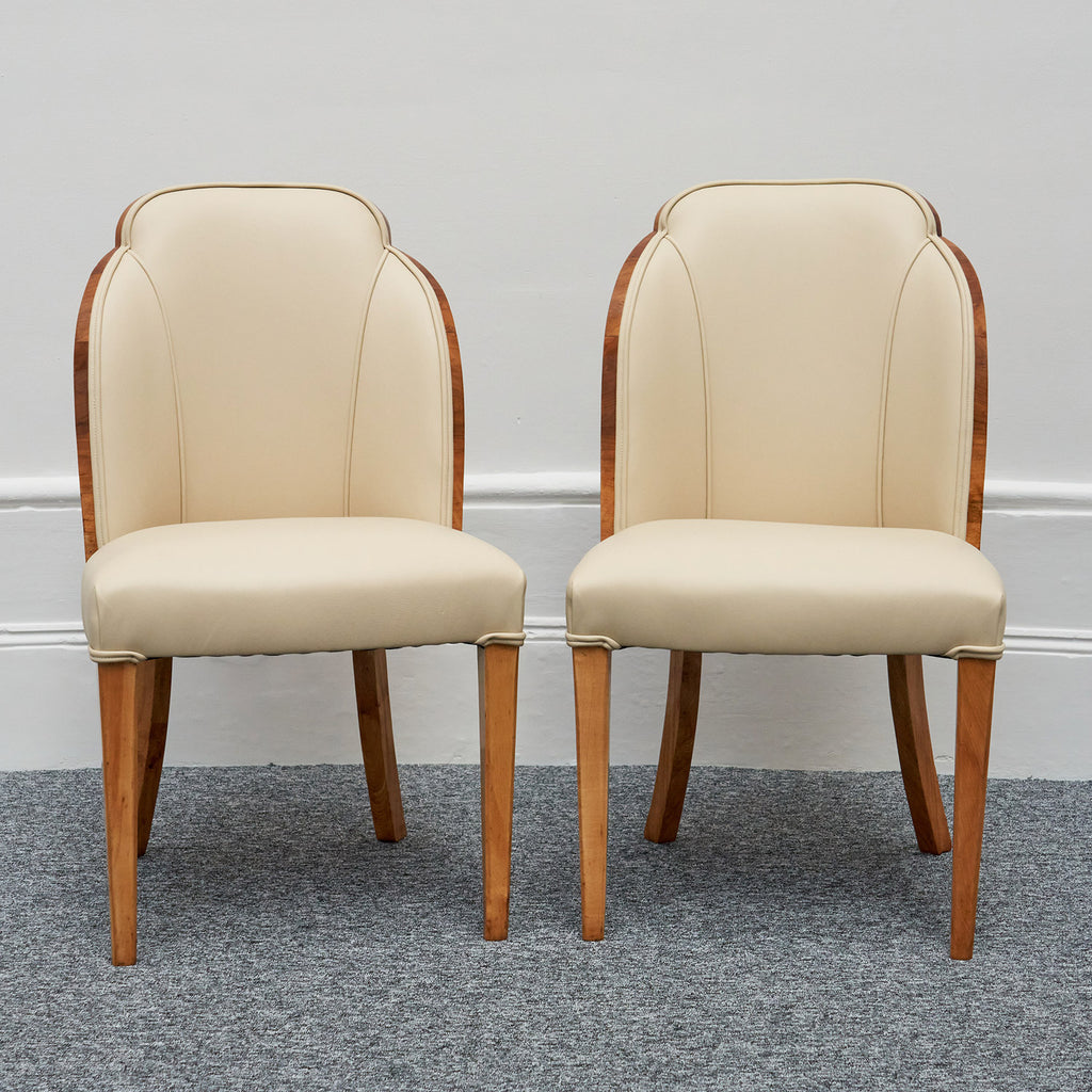 Harry & Lou Epstein Art Deco Cloud Chairs Burr Walnut , Re-upholstered in cream leather - Jeroen Markies Art Deco 