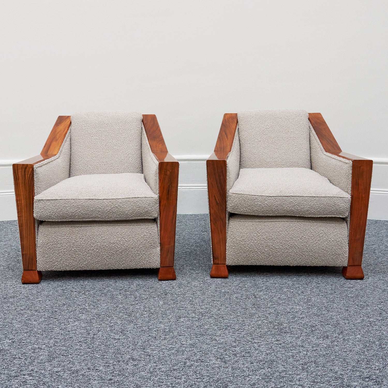 Art Deco Pair of Club Chairs Walnut and Boucle -Jeroen Markies Art Deco 