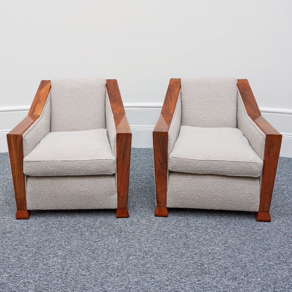 Art Deco Pair of Club Chairs Walnut and Boucle -Jeroen Markies Art Deco 