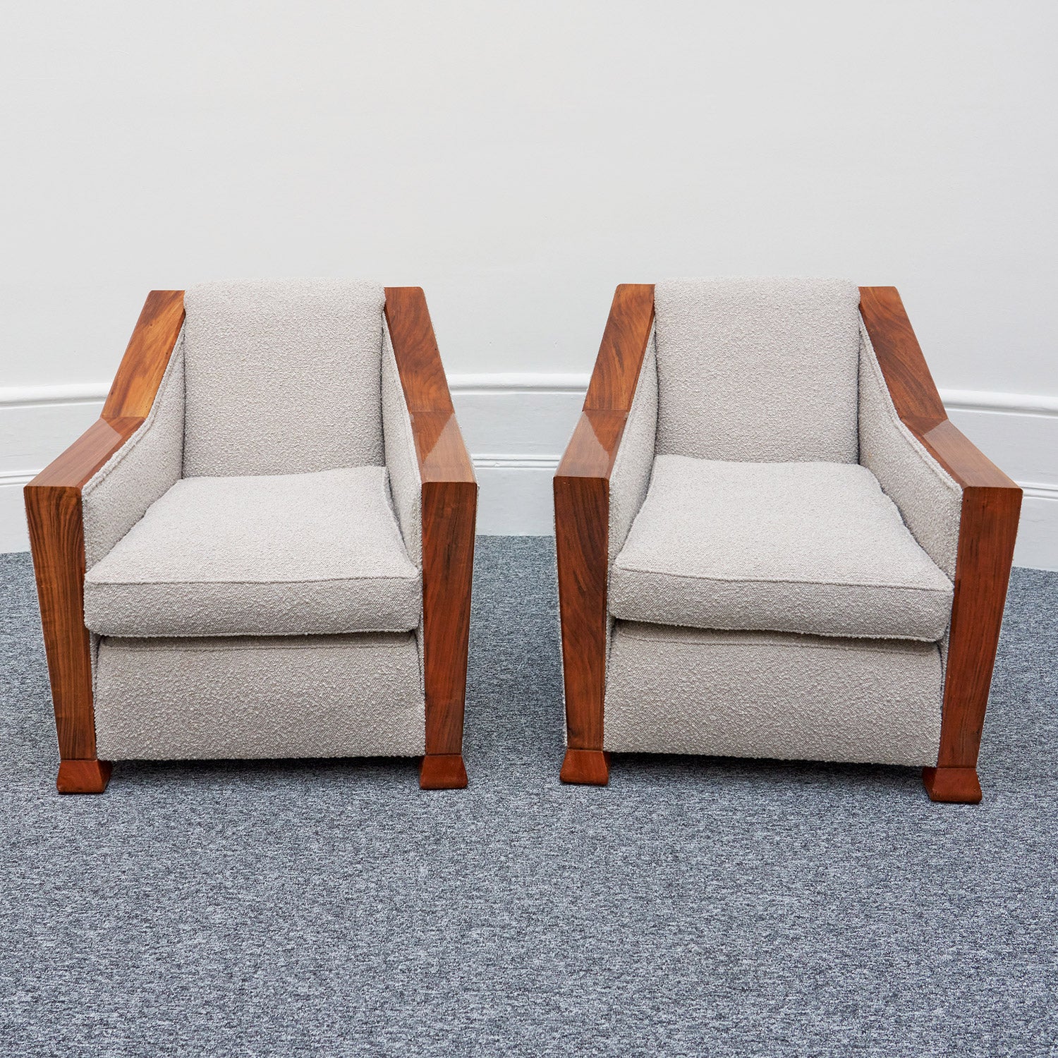 Art Deco Pair of Club Chairs Walnut and Boucle -Jeroen Markies Art Deco 