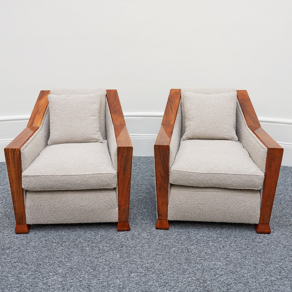 Art Deco Pair of Club Chairs Walnut and Boucle -Jeroen Markies Art Deco 