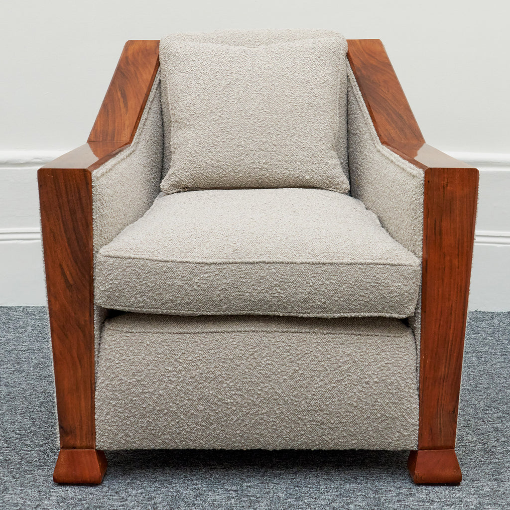 Art Deco Pair of Club Chairs Walnut and Boucle -Jeroen Markies Art Deco 