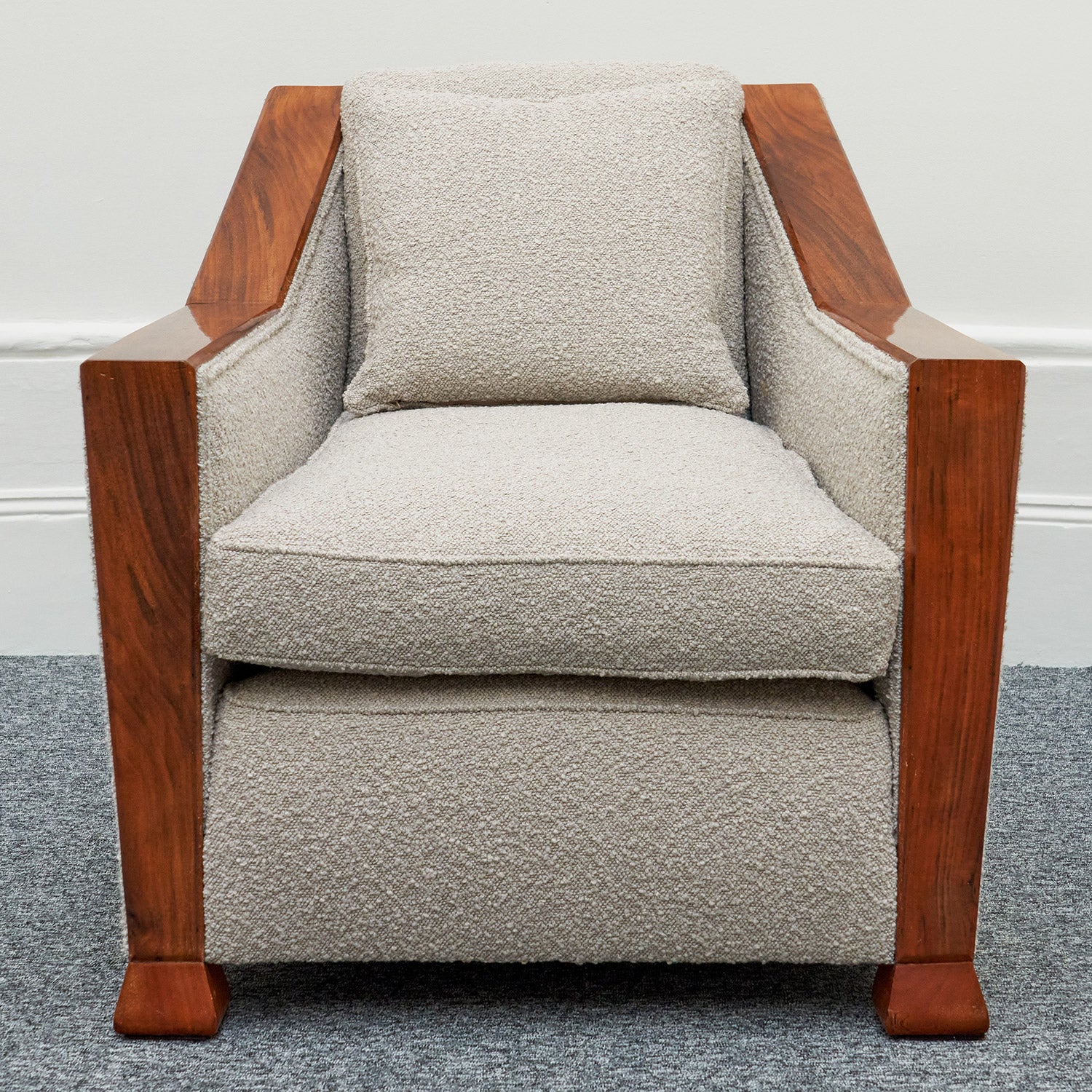 Art Deco Pair of Club Chairs Walnut and Boucle -Jeroen Markies Art Deco 