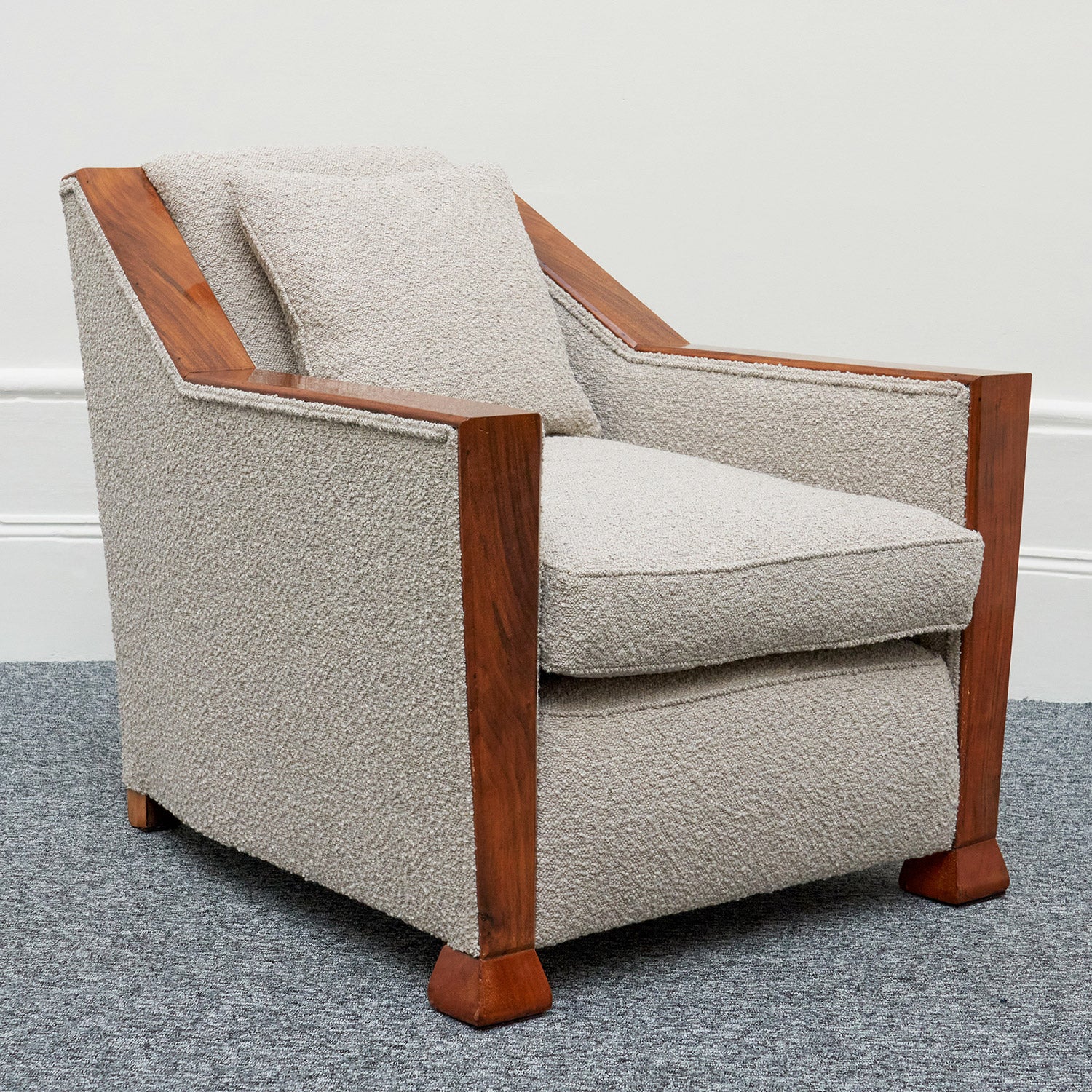 Art Deco Pair of Club Chairs Walnut and Boucle -Jeroen Markies Art Deco 
