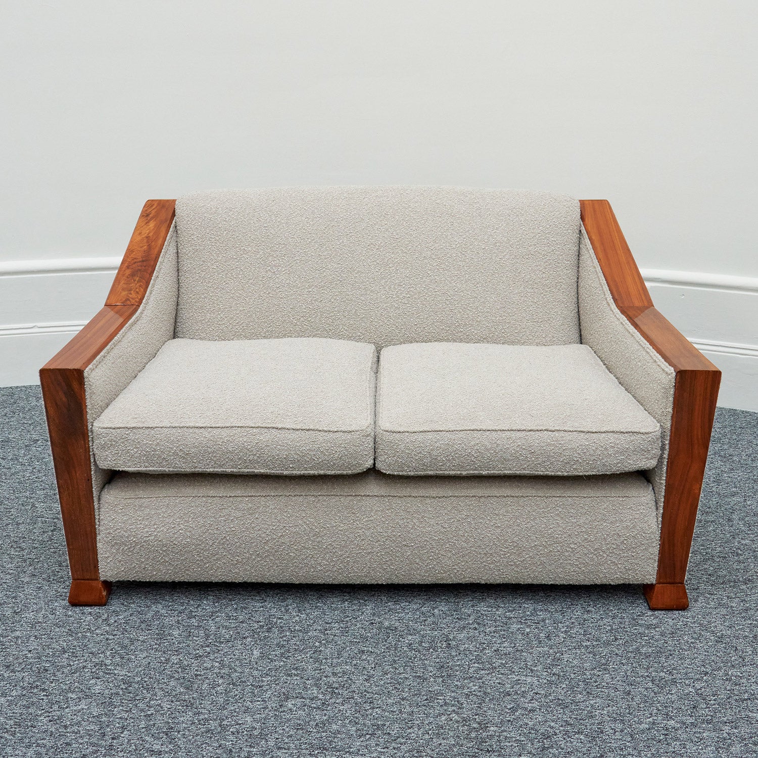 Art Deco Club Sofa Walnut and Bouclé - Jeroen Markies Art Deco Lounge Sofa Vintage Original 