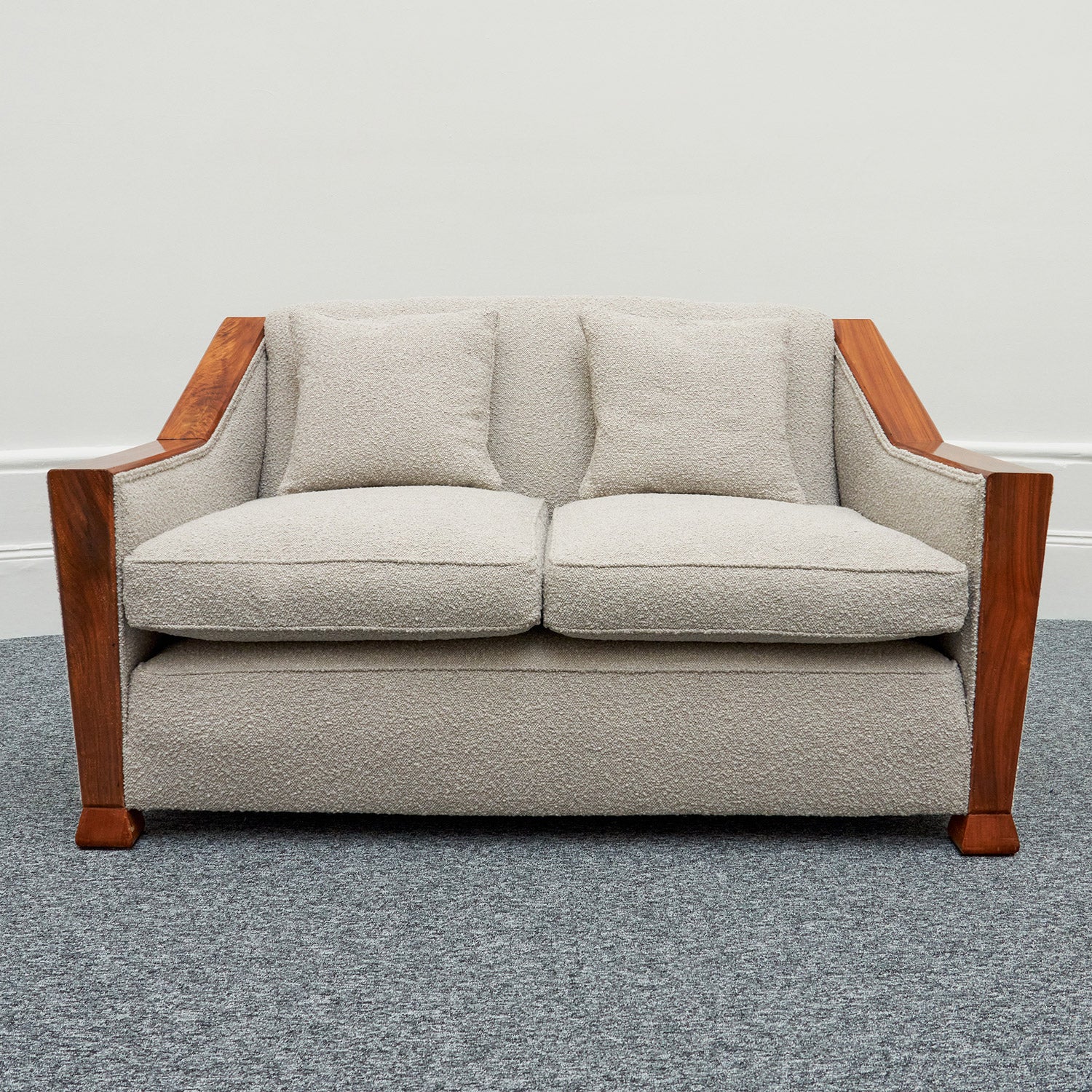 Art Deco Club Sofa Walnut and Bouclé - Jeroen Markies Art Deco Lounge Sofa Vintage Original 