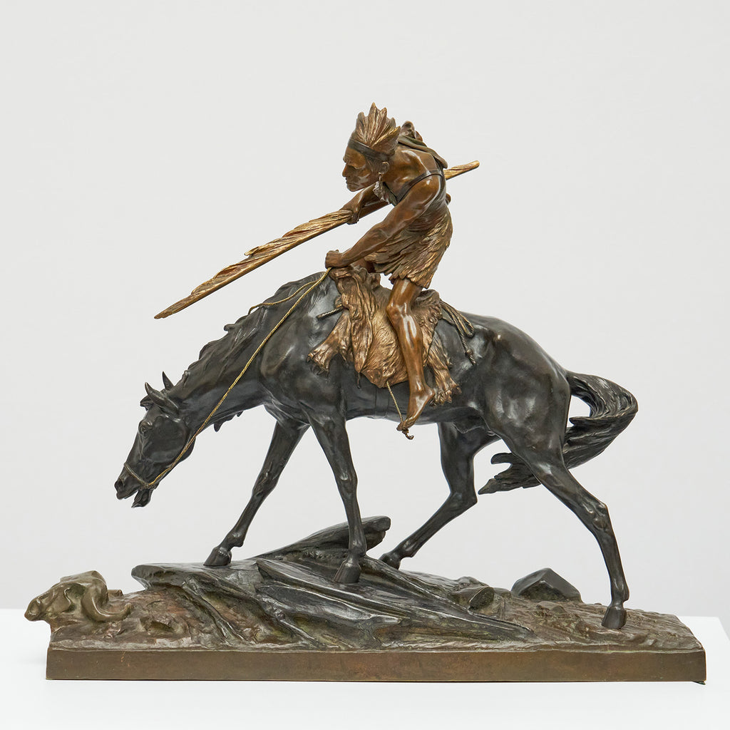 Native American Warrior on Horseback by Édouard Drouot - Jeroen Markies Art Deco