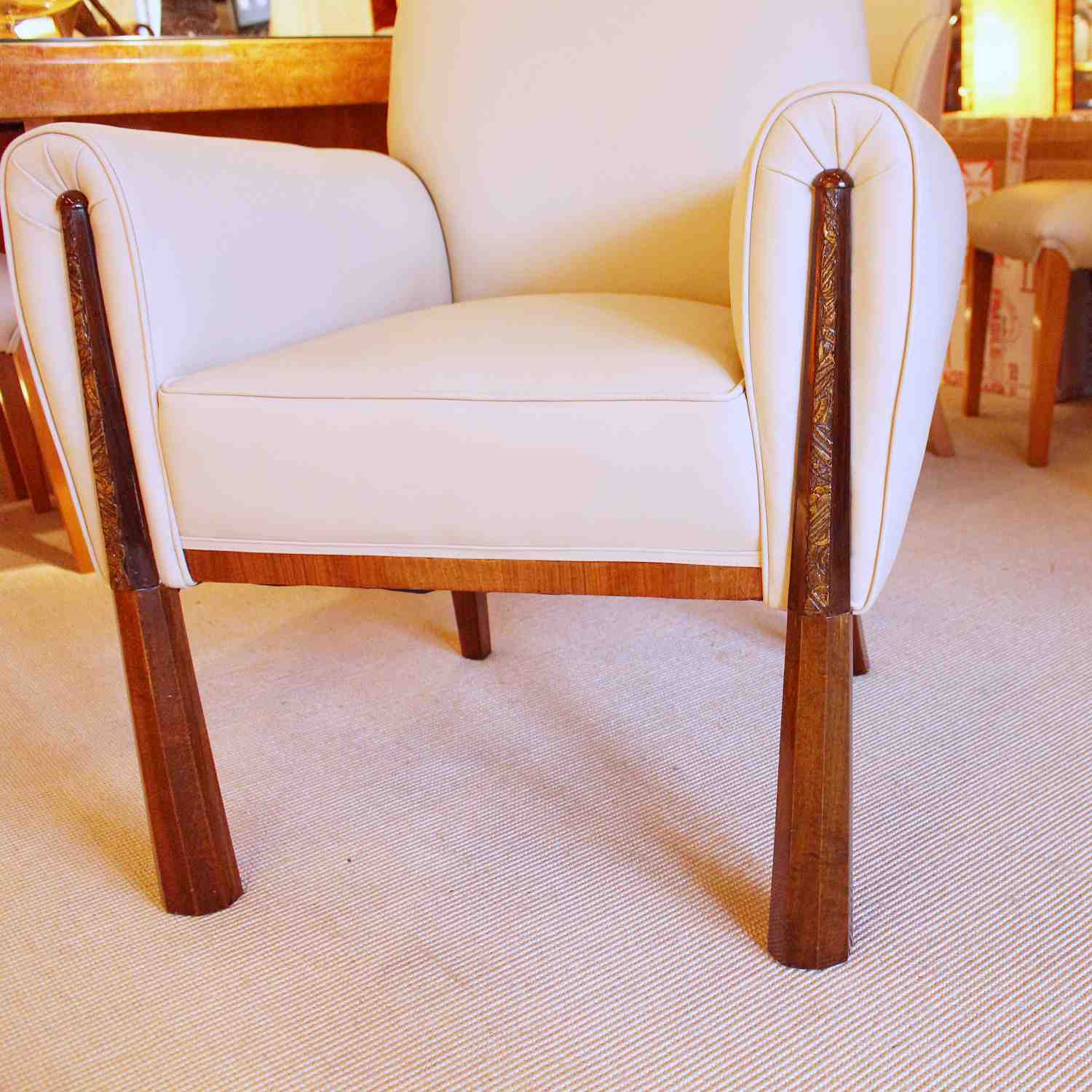 Art Deco armchairs with carved walnut legs French circa 1930 at Jeroen Markies