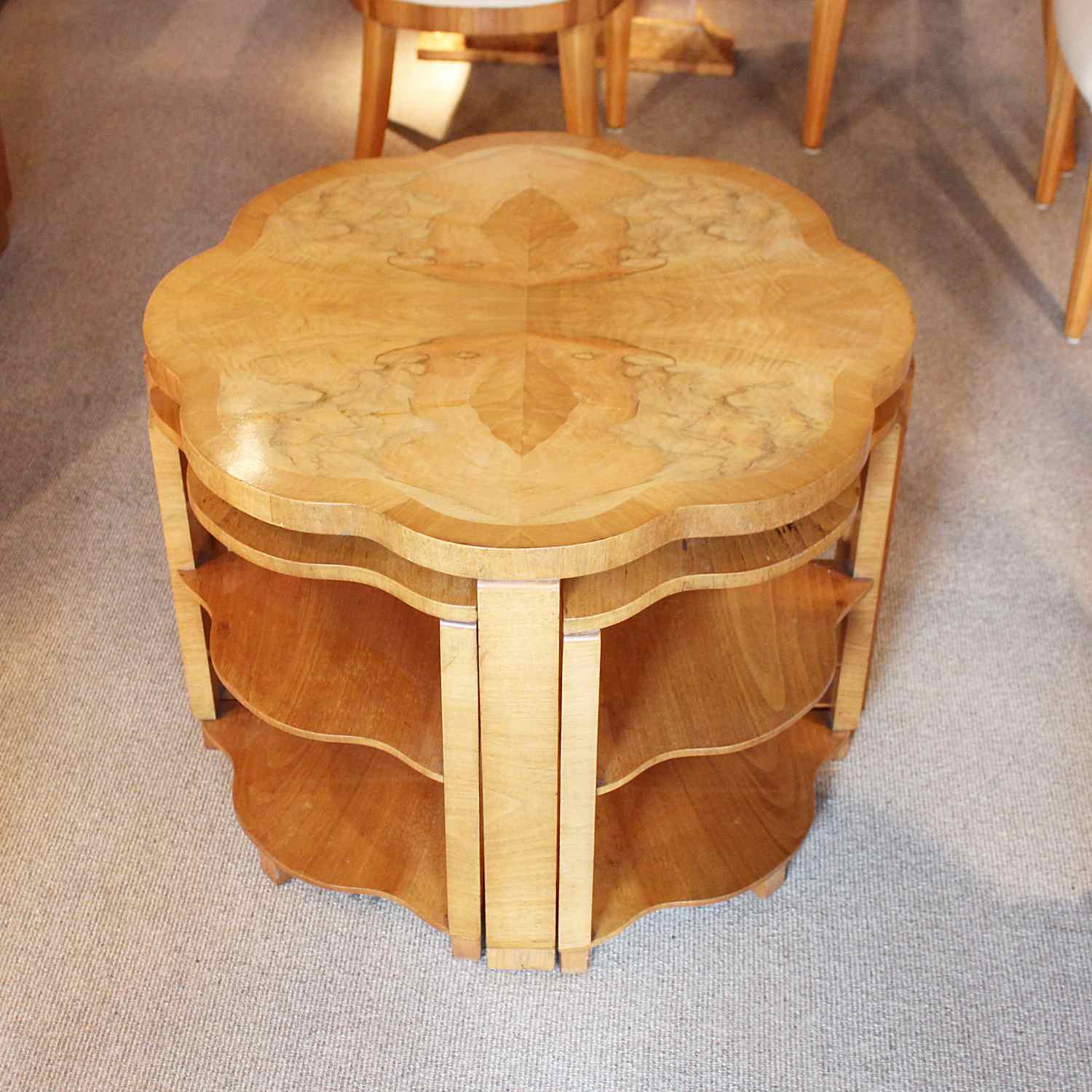 Art Deco nest of tables in burr walnut circa 1930 at Jeroen Markies