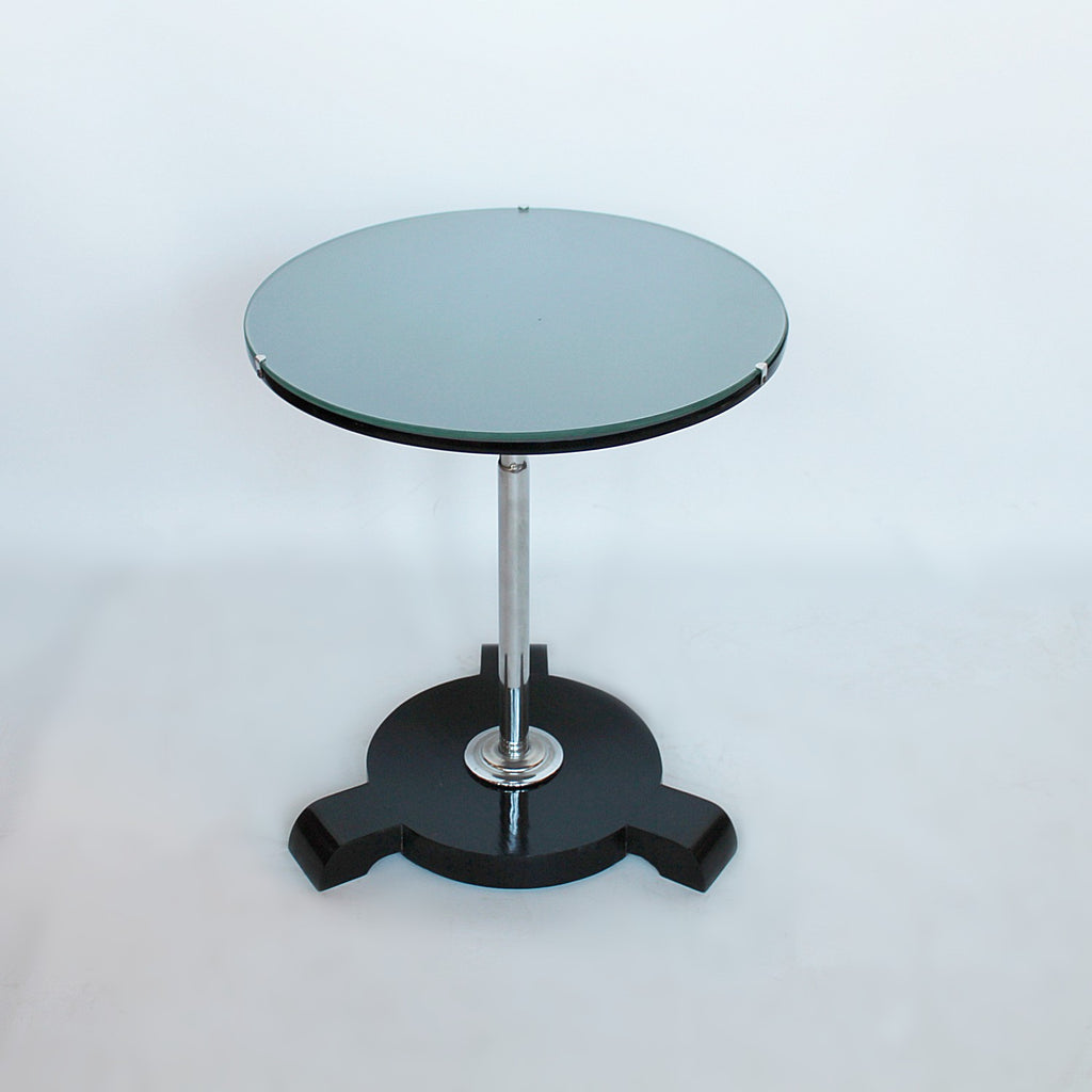 Art Deco extendable side table in ebonised wood and chromed metal at Jeroen Markies