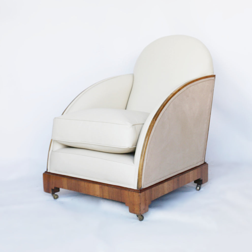 a Pair of Original Vintage Art Deco Lounge Chairs Walnut and Leather Jeroen Markies Art Deco 