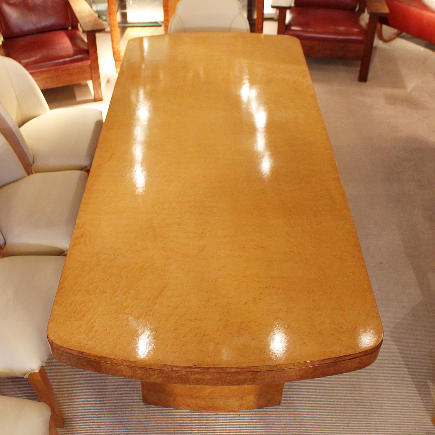 Art Deco dining table and 8 chairs in birds eye maple at Jeroen Markies