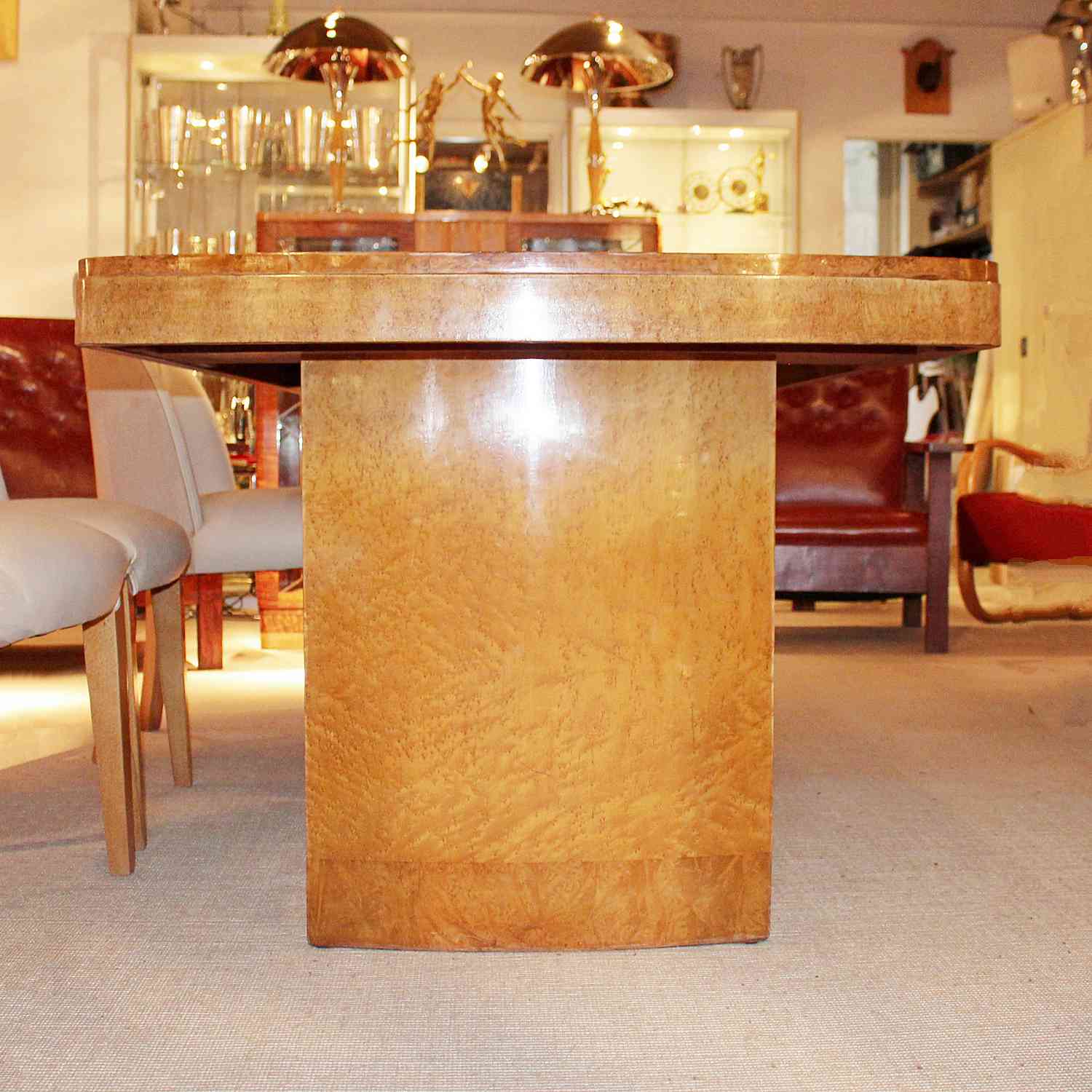 Art Deco dining table and 8 chairs in birds eye maple at Jeroen Markies