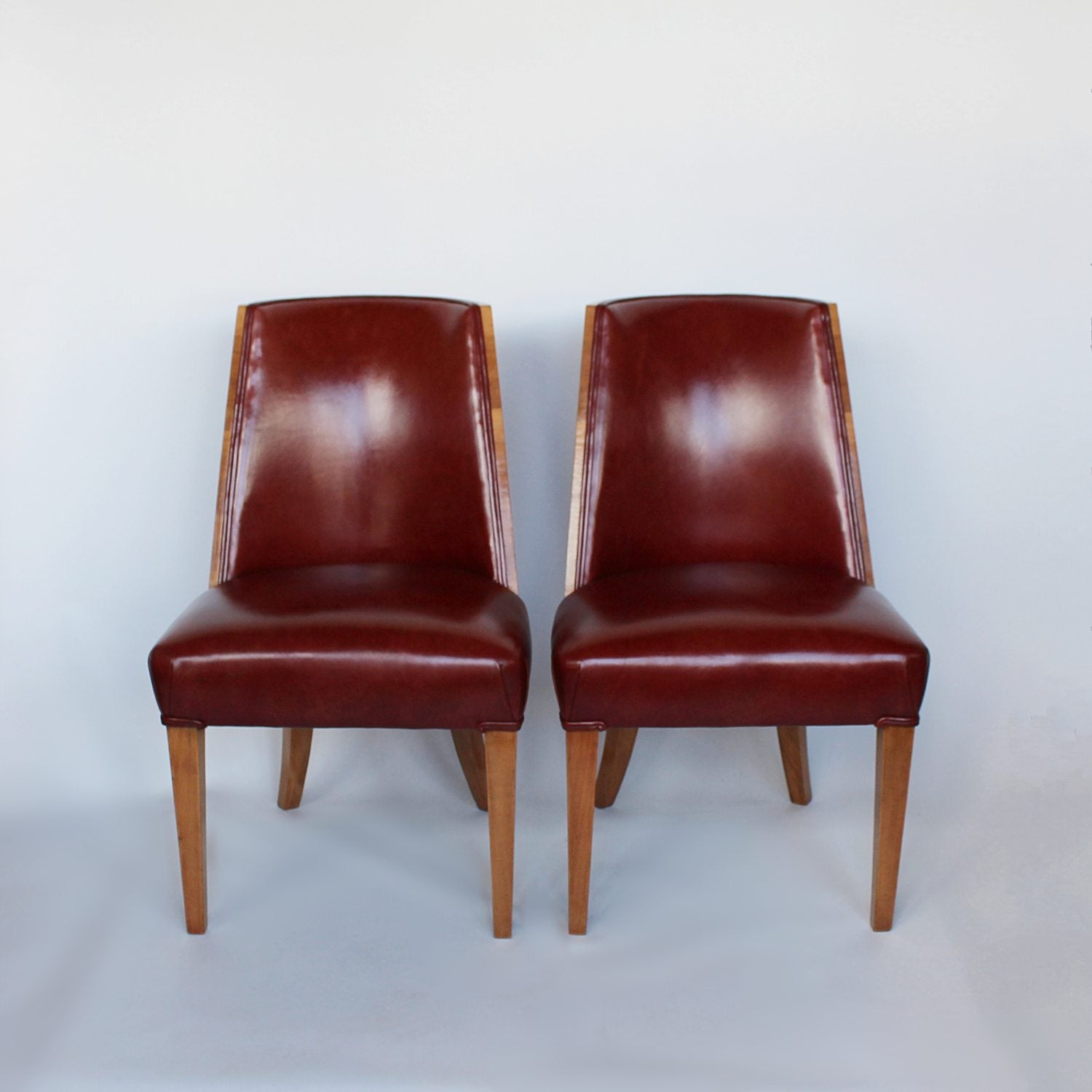 Art Deco chairs in walnut and leather circa 1930 at Jeroen Markies