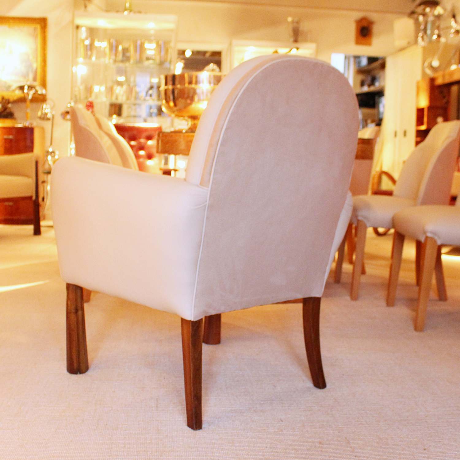 Art Deco armchairs with carved walnut legs French circa 1930 at Jeroen Markies