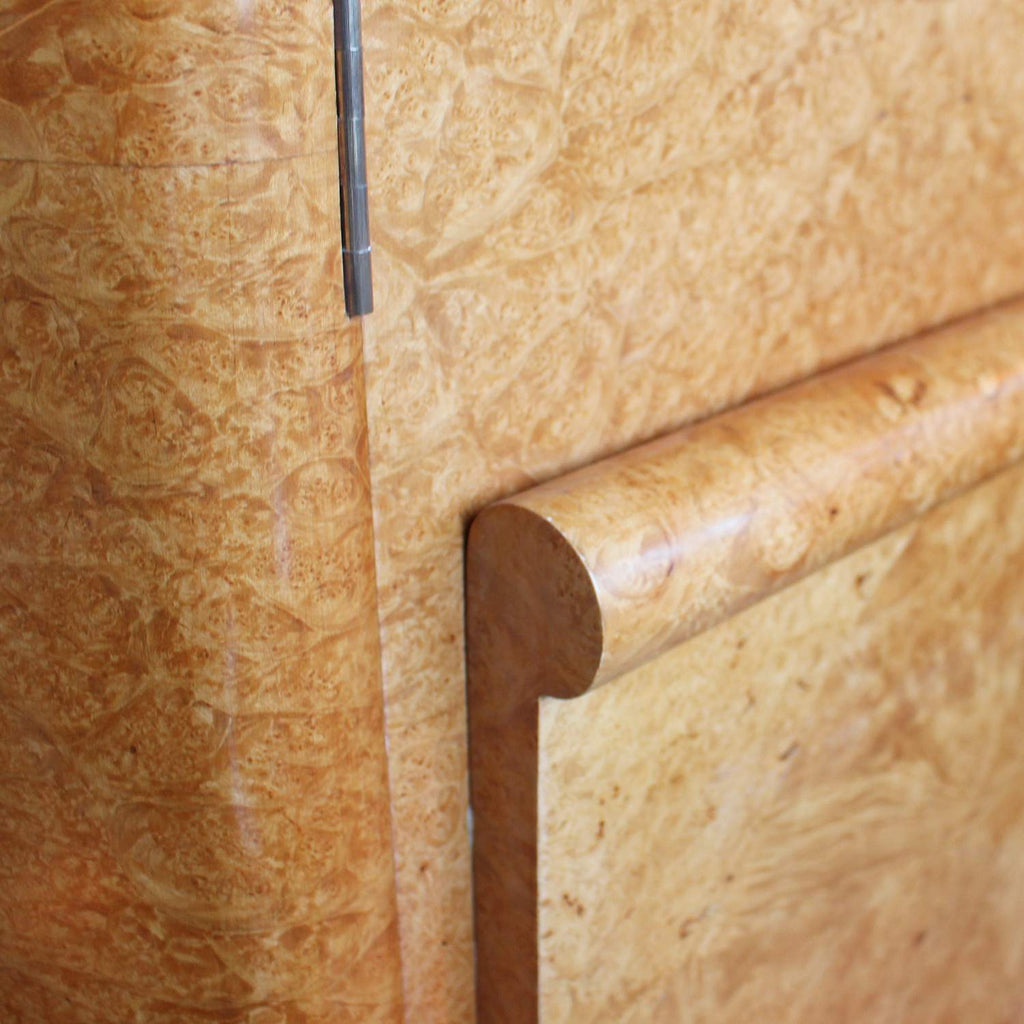 Art Deco cocktail cabinet by Harry & Lou Epstein with bow front and peach glass interior at Jeroen Markies