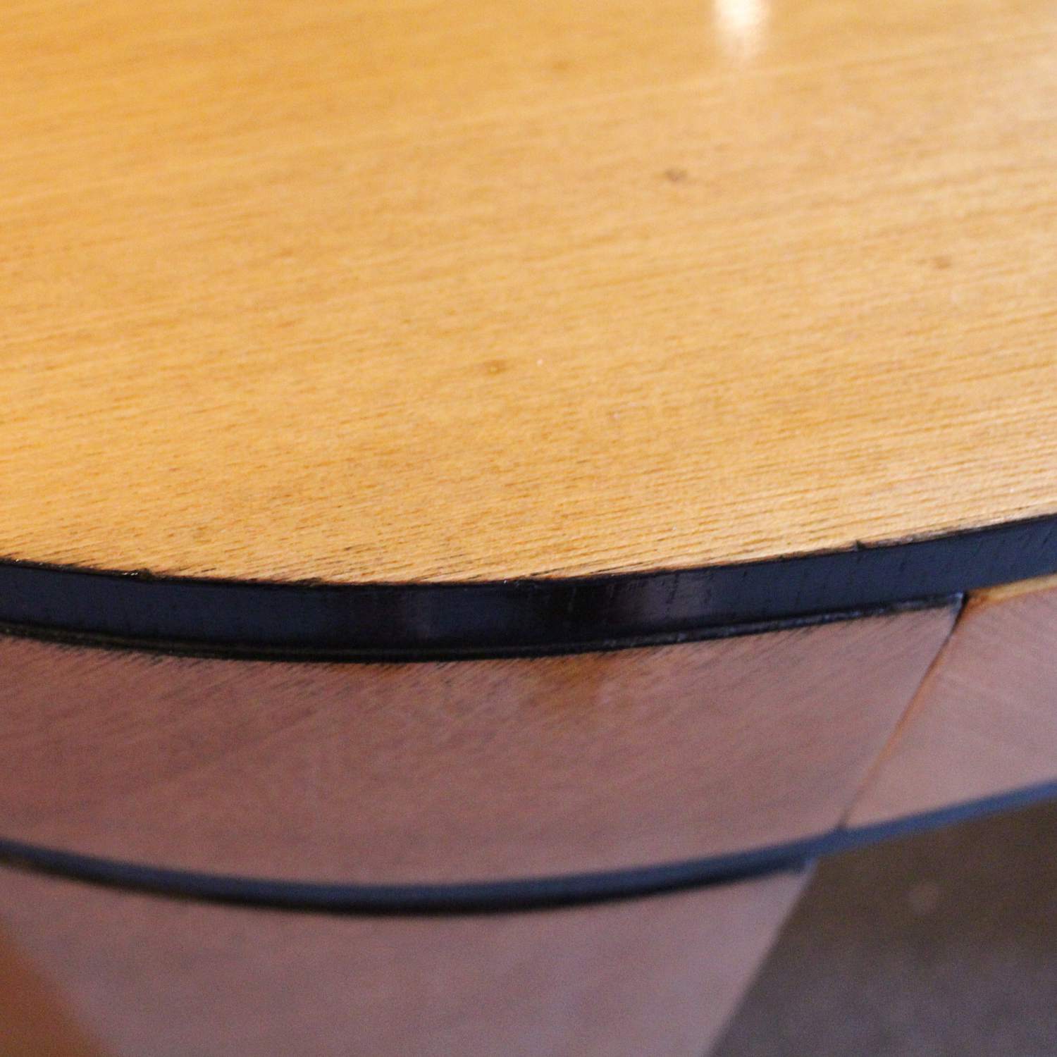 Art Deco desk with curved end in satin birch with ebonised wood at Jeroen Markies 