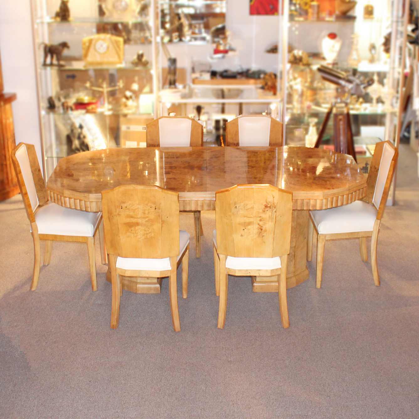 Art Deco six seat dining suite in walnut circa 1930 at Jeroen Markies