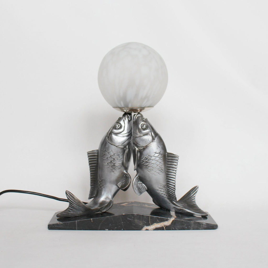 French Art Deco table lamp with two fish at Jeroen Markies Art Deco