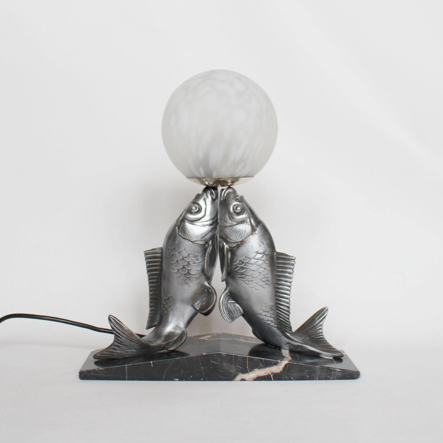 French Art Deco table lamp with two fish at Jeroen Markies Art Deco
