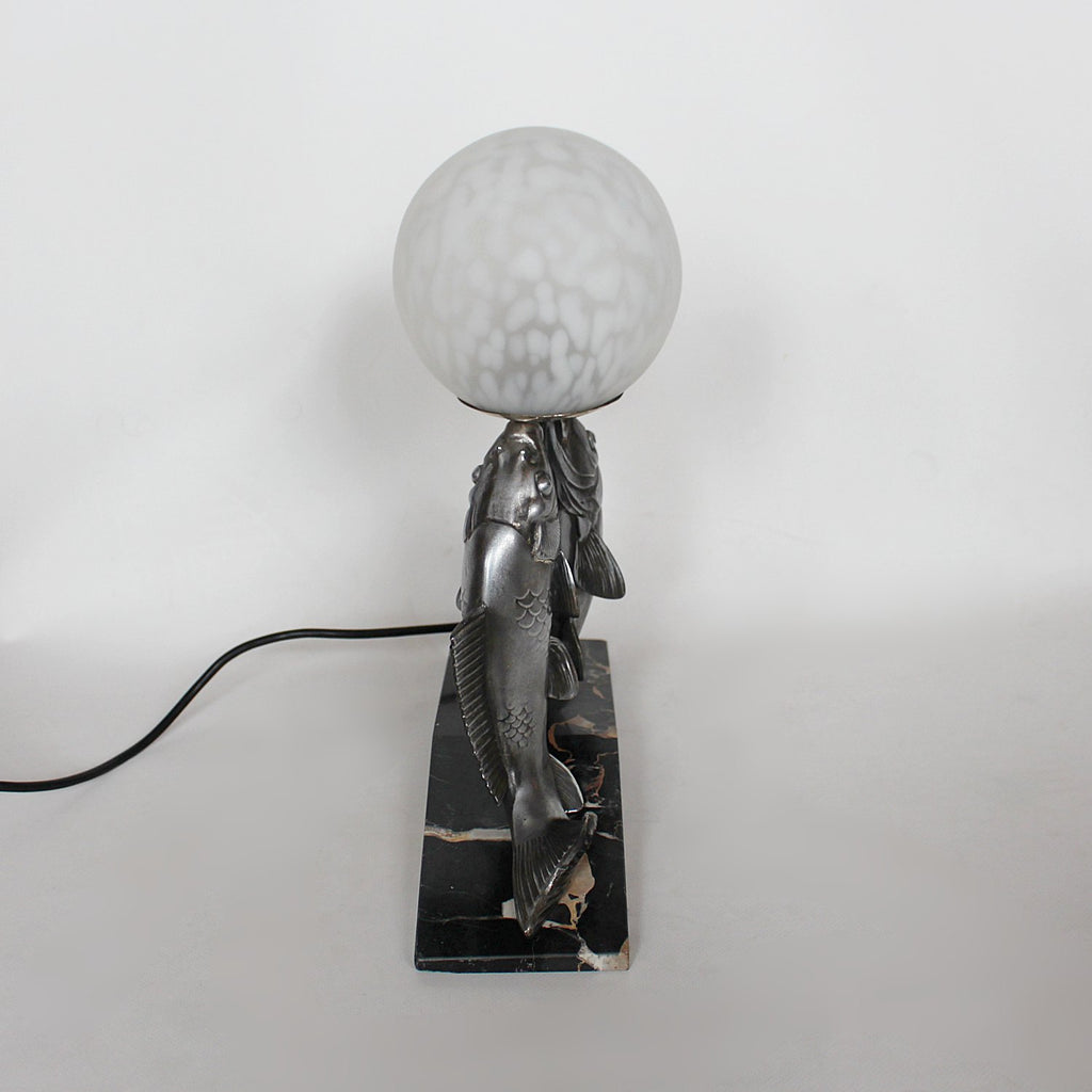 French Art Deco table lamp with two fish at Jeroen Markies Art Deco