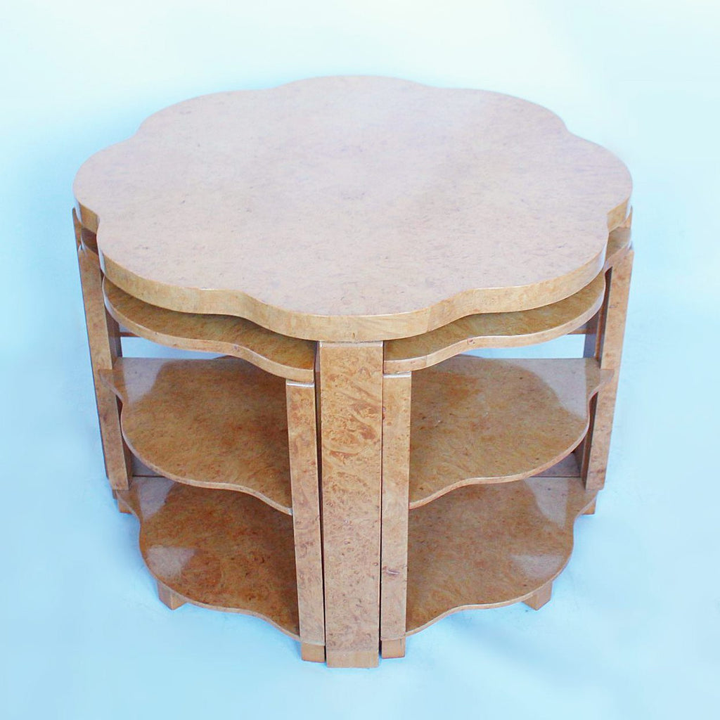 Epstein Art Deco nest of tables in burr walnut at Jeroen Markies Art Deco