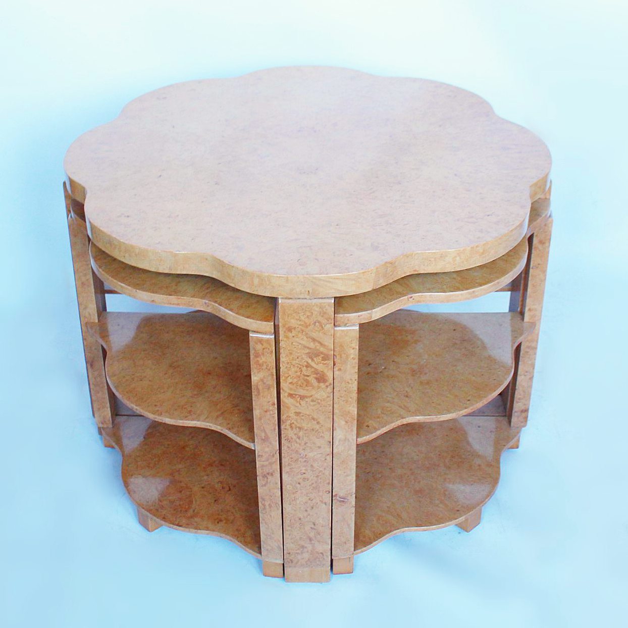 Epstein Art Deco nest of tables in burr walnut at Jeroen Markies Art Deco