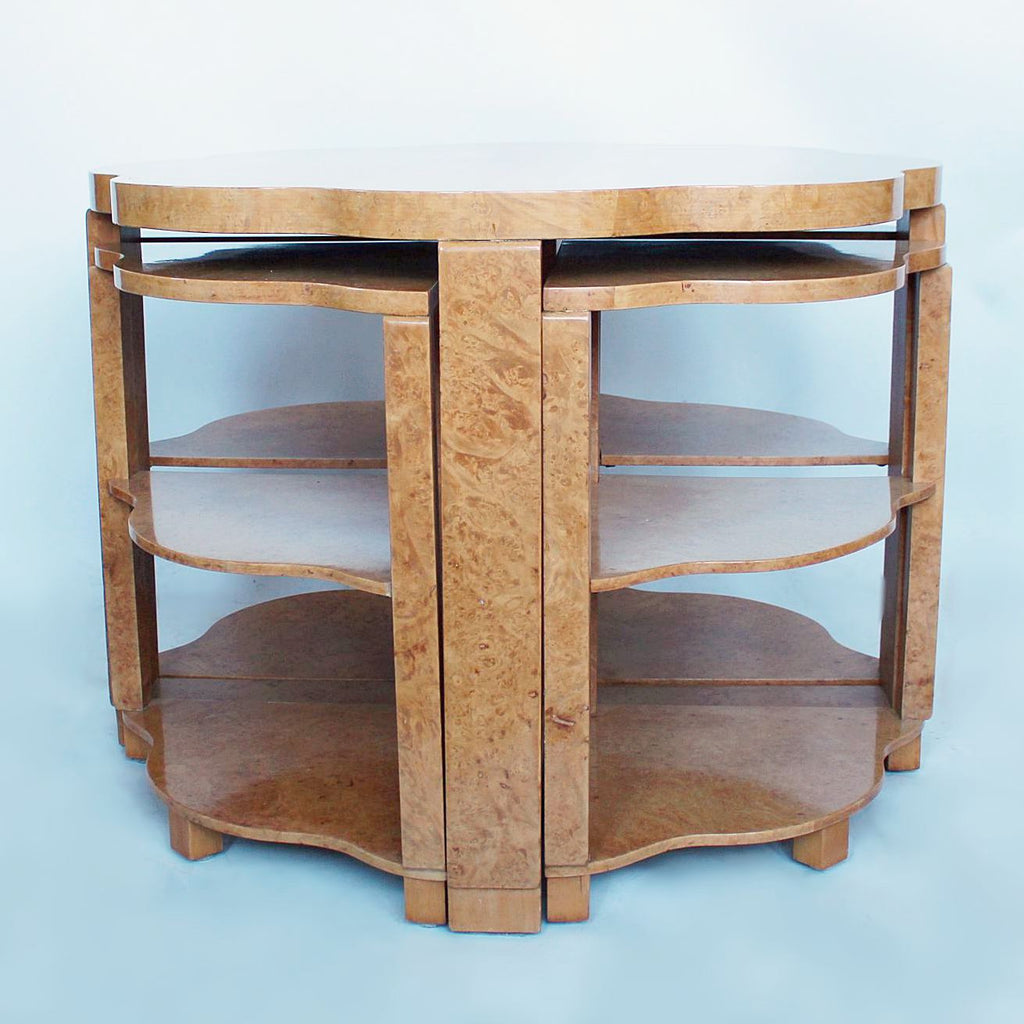 Epstein Art Deco nest of tables in burr walnut at Jeroen Markies Art Deco