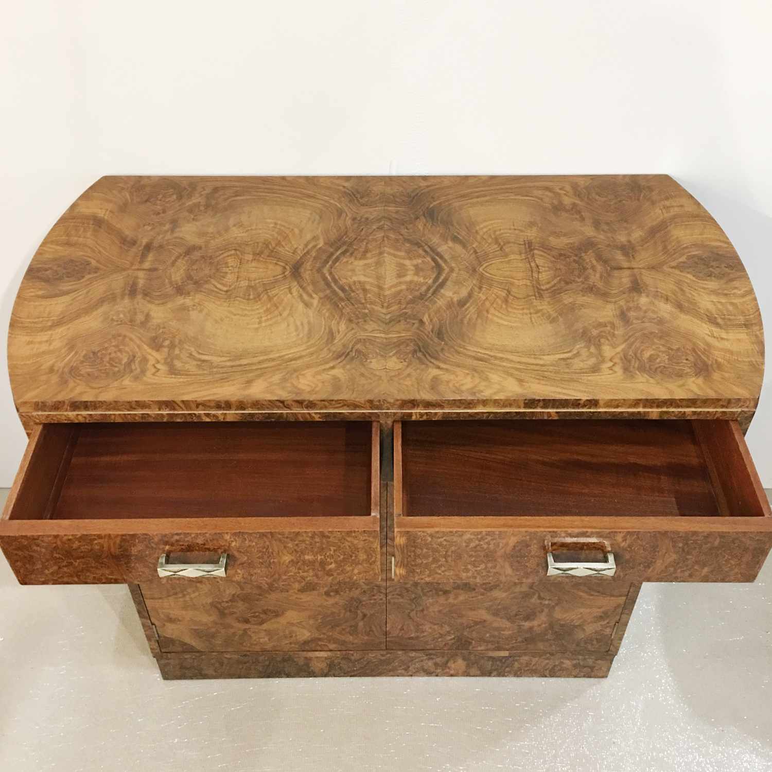 Art Deco walnut sideboard with original metal handles