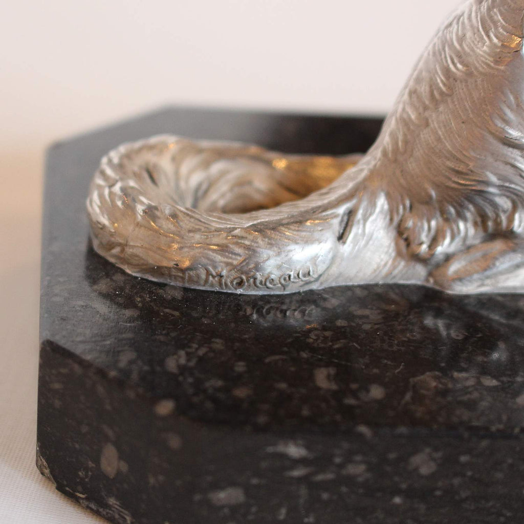 Art Deco silvered bronze fox bookends signed H Moreau