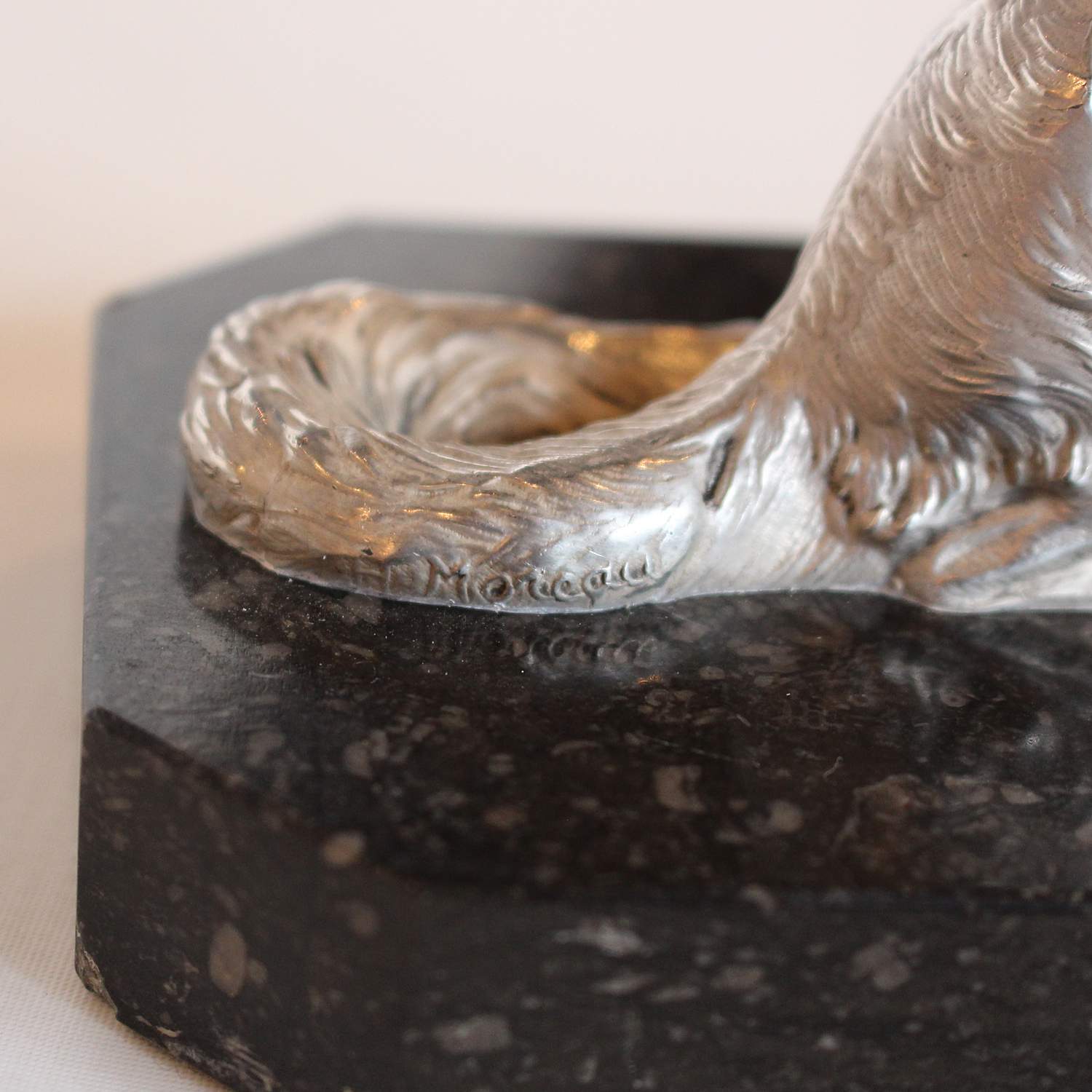 Art Deco silvered bronze fox bookends signed H Moreau