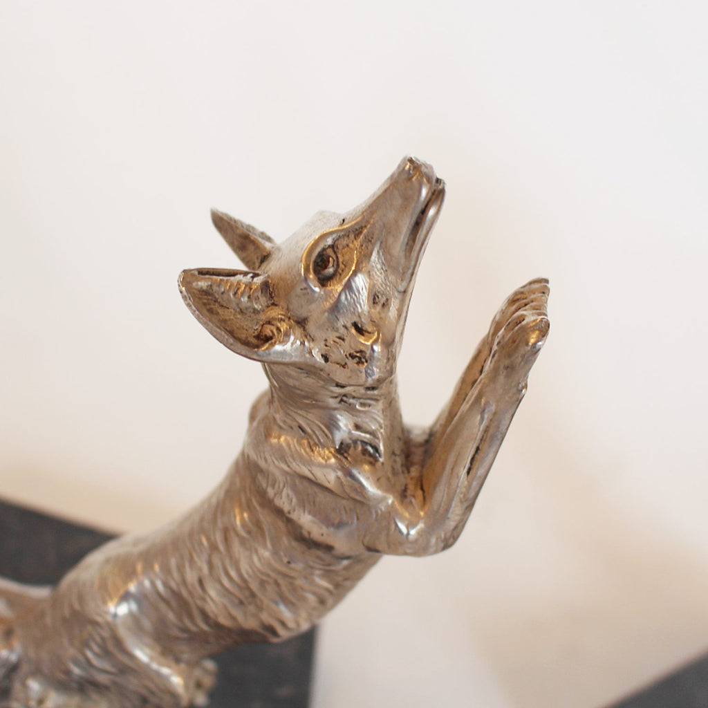 Art Deco silvered bronze fox bookends signed H Moreau