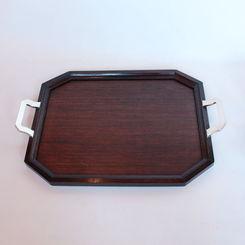 Art Deco silver and walnut tea and coffee set with sugar bowl and cream jug at Jeroen Markies