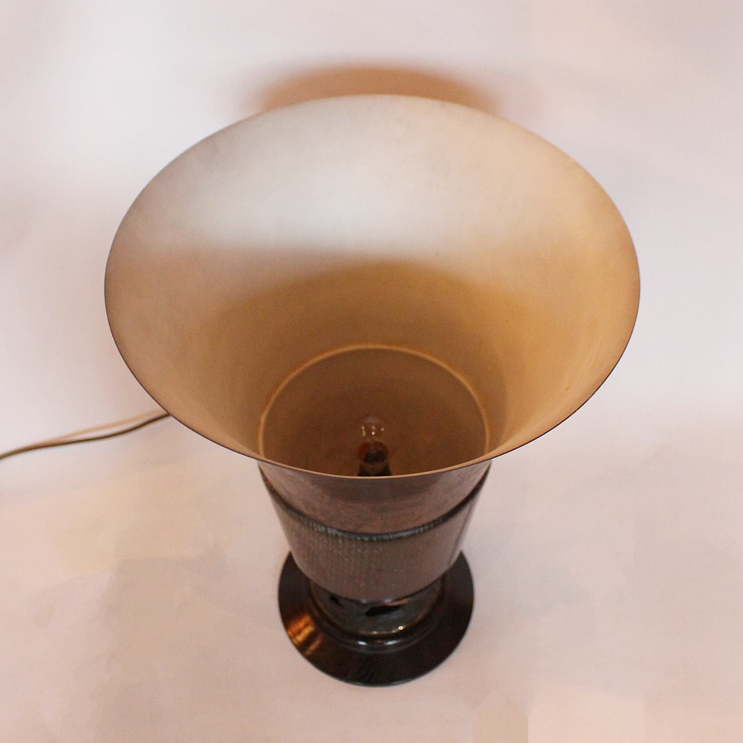 Art Deco uplighter table lamp with bronze neptune and mermaids at Jeroen Markies