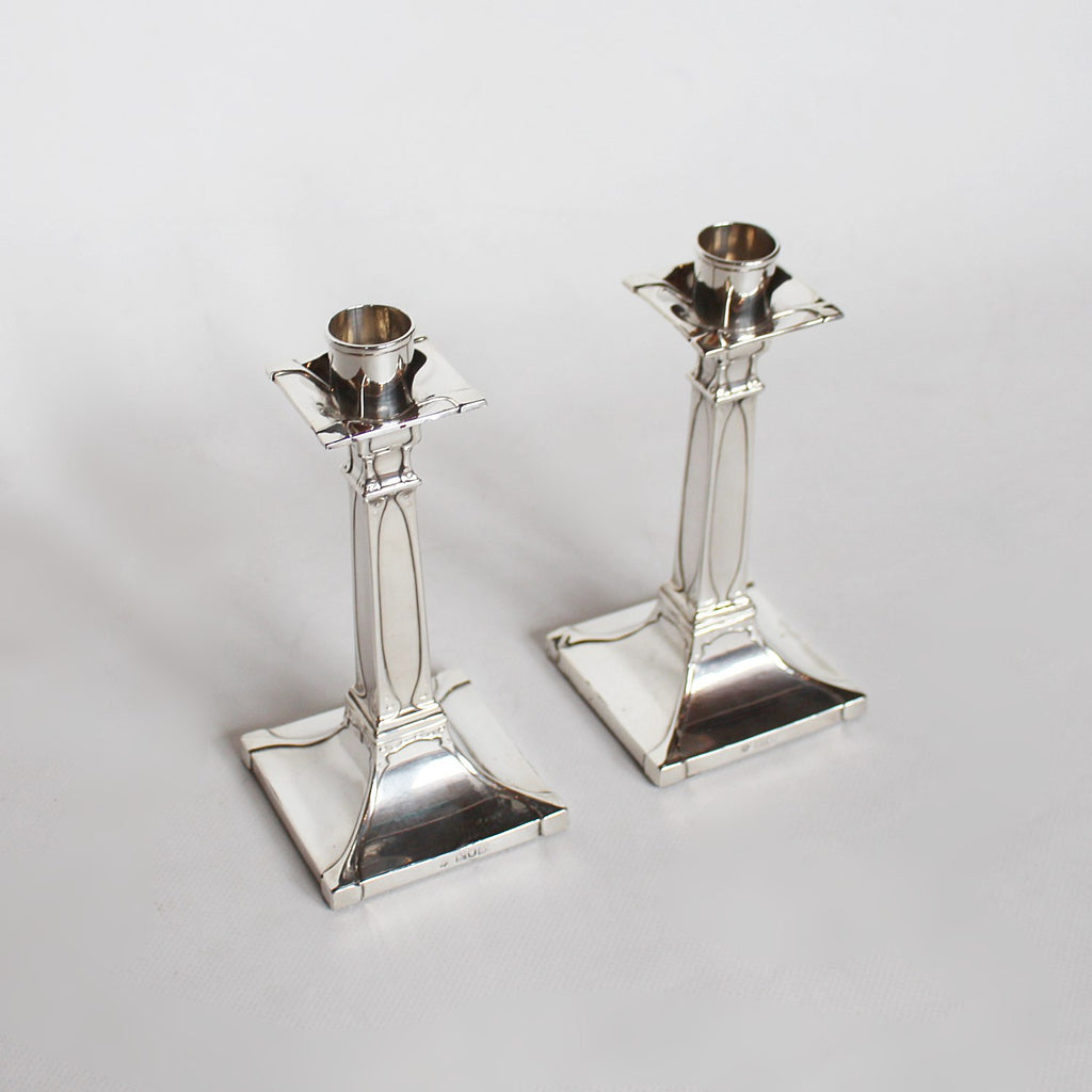 Art Nouveau silver candlesticks circa 1910 at Jeroen Markies Art Deco