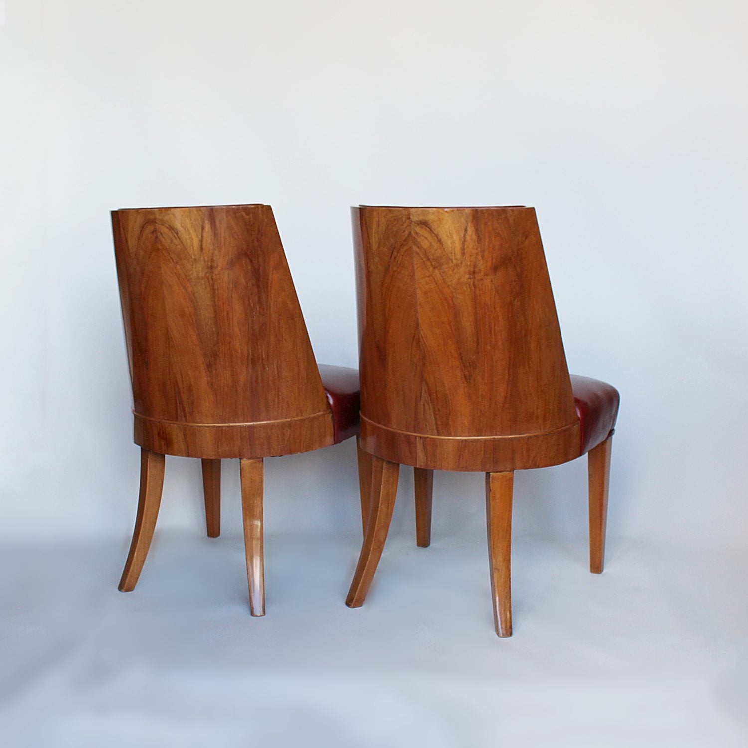 Art Deco chairs in walnut and leather circa 1930 at Jeroen Markies
