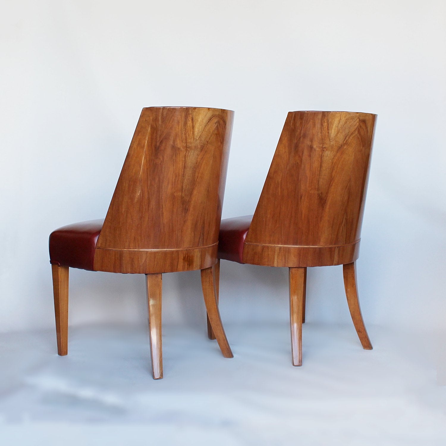 Art Deco chairs in walnut and leather circa 1930 at Jeroen Markies