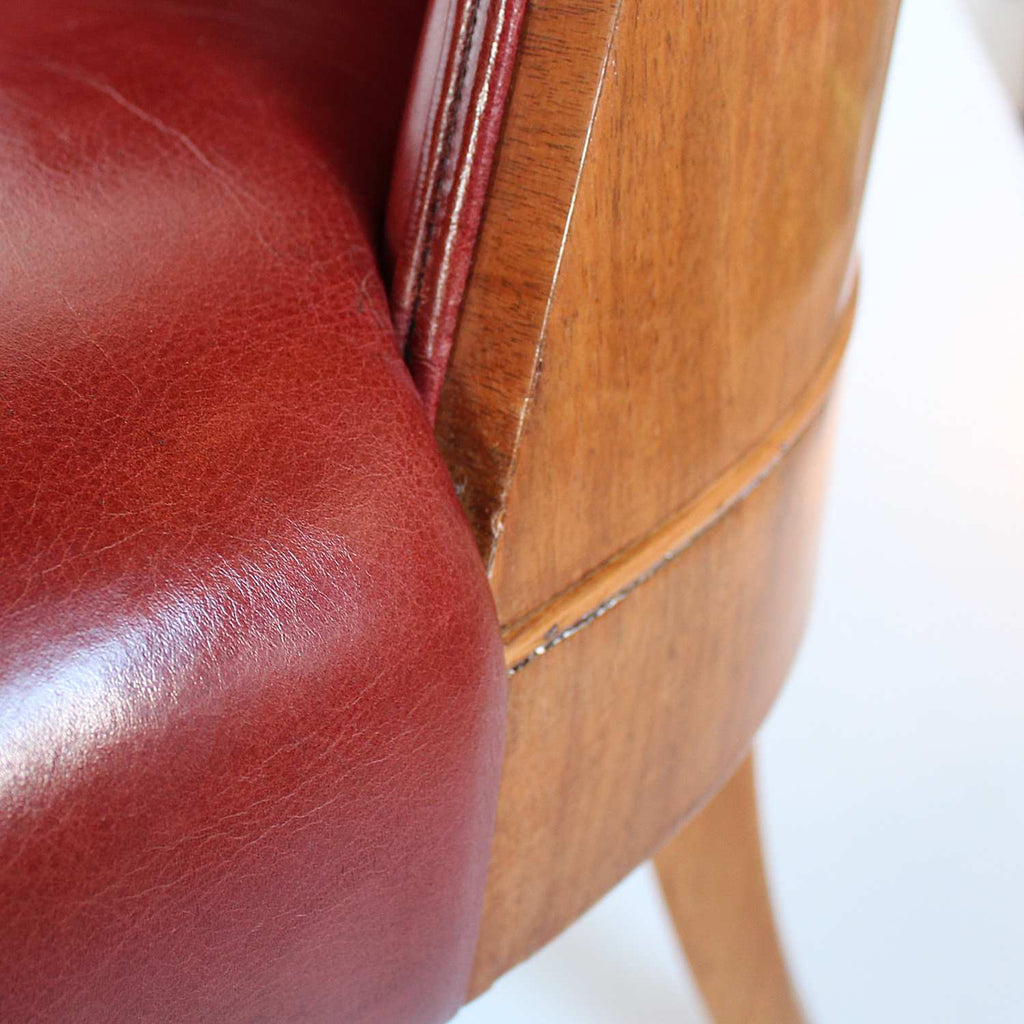Art Deco chairs in walnut and leather circa 1930 at Jeroen Markies