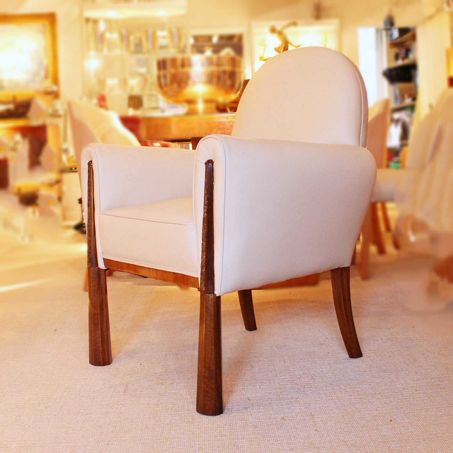 Art Deco armchairs with carved walnut legs French circa 1930 at Jeroen Markies