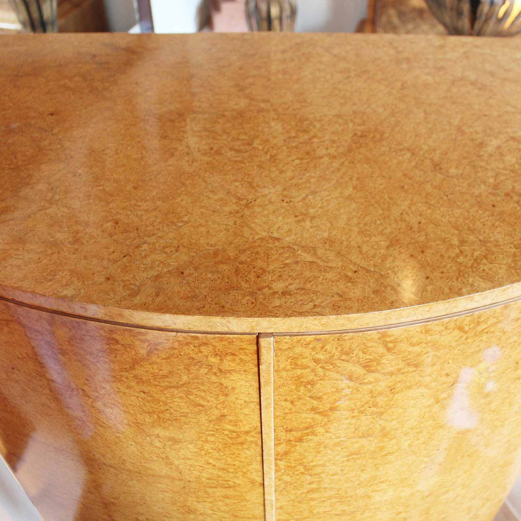 Art Deco cocktail cabinet by Harry & Lou Epstein with bow front and peach glass interior at Jeroen Markies