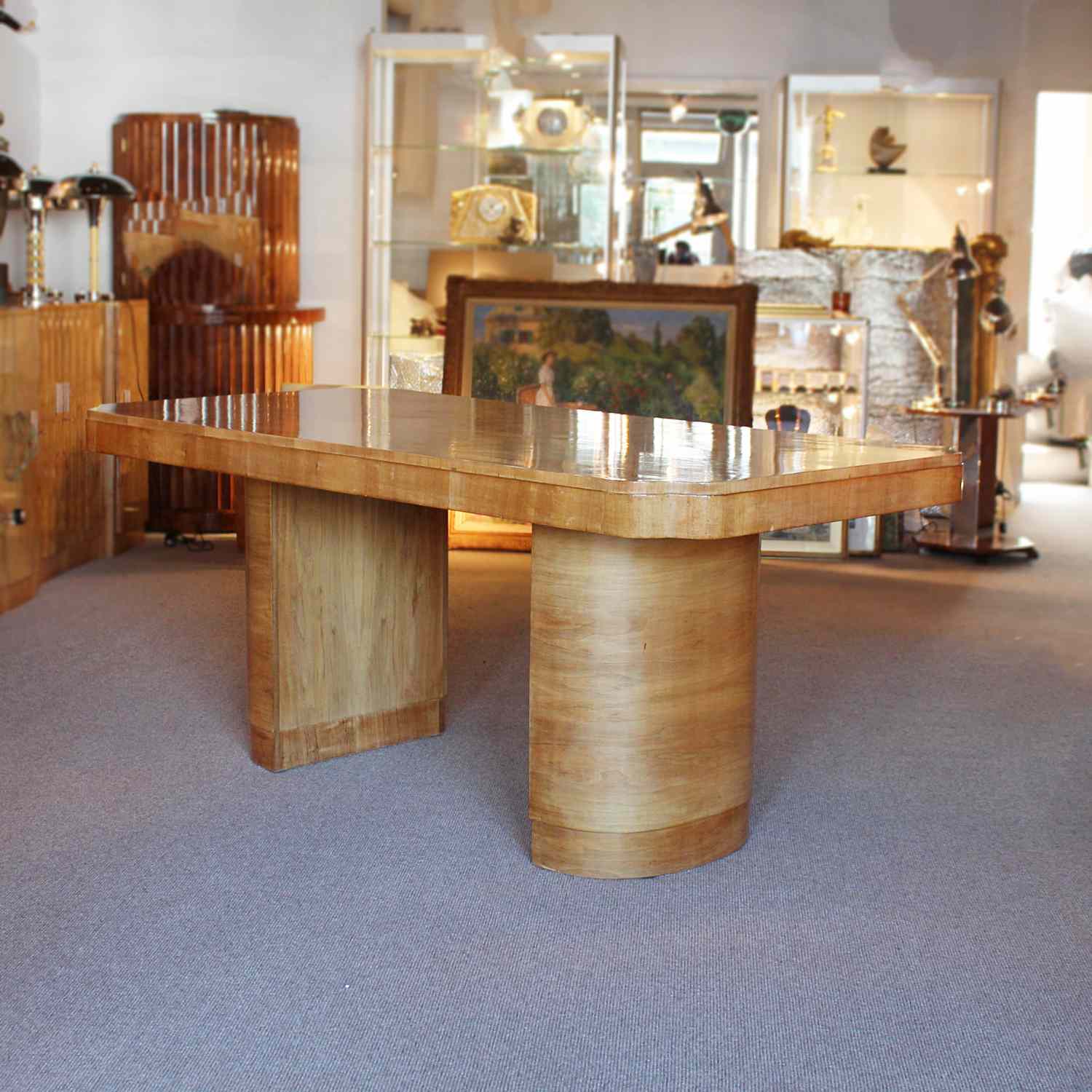 Epstein Art Deco six seat dining suite in walnut and cream leather at Jeroen Markies