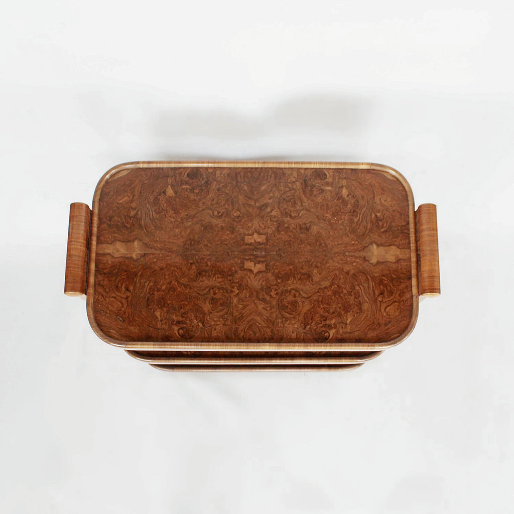 An Art Deco serving trolley with three shelves in burr walnut at Jeroen Markies