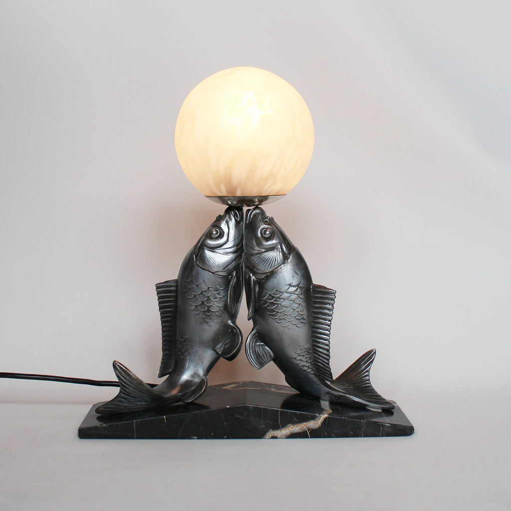 French Art Deco table lamp with two fish at Jeroen Markies Art Deco