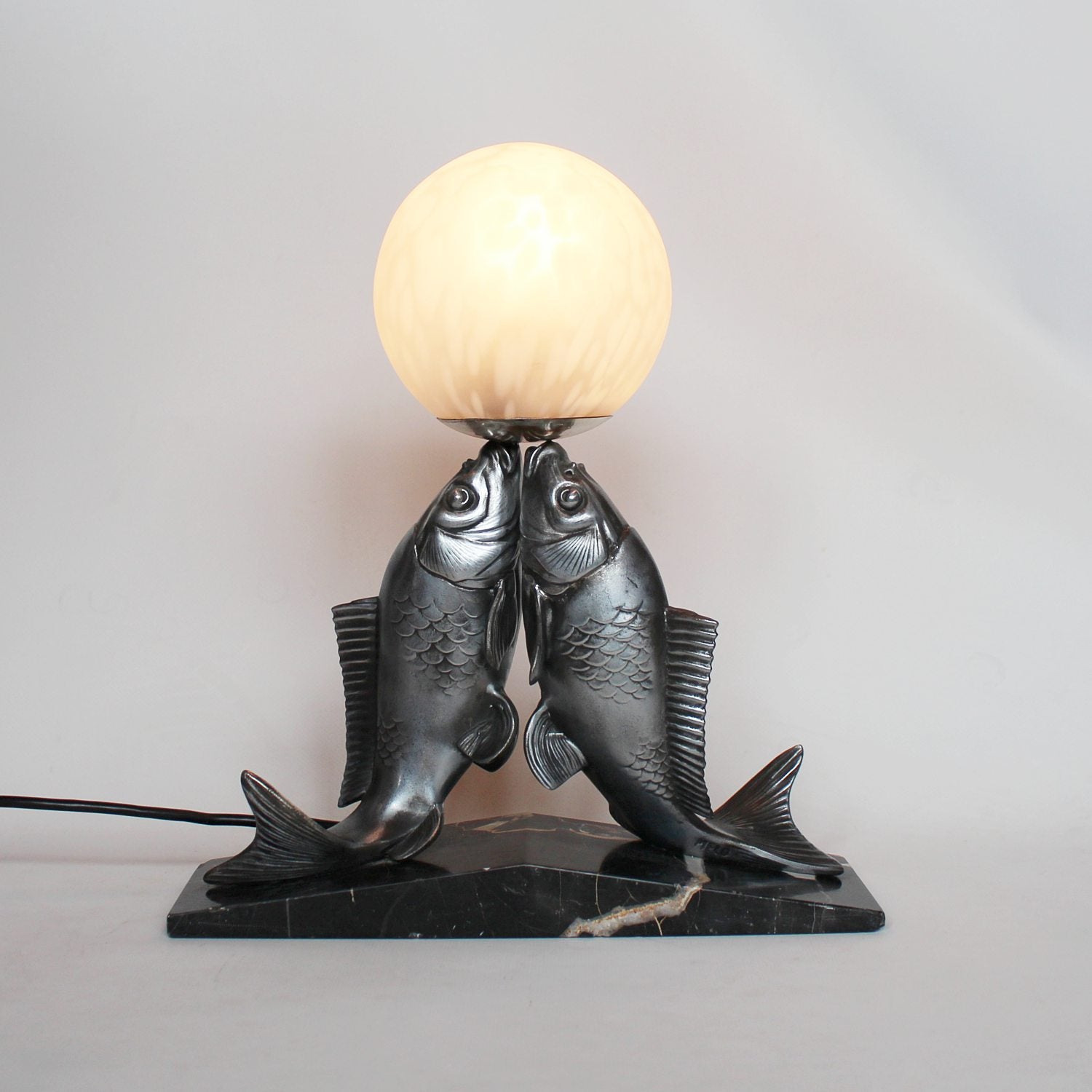 French Art Deco table lamp with two fish at Jeroen Markies Art Deco