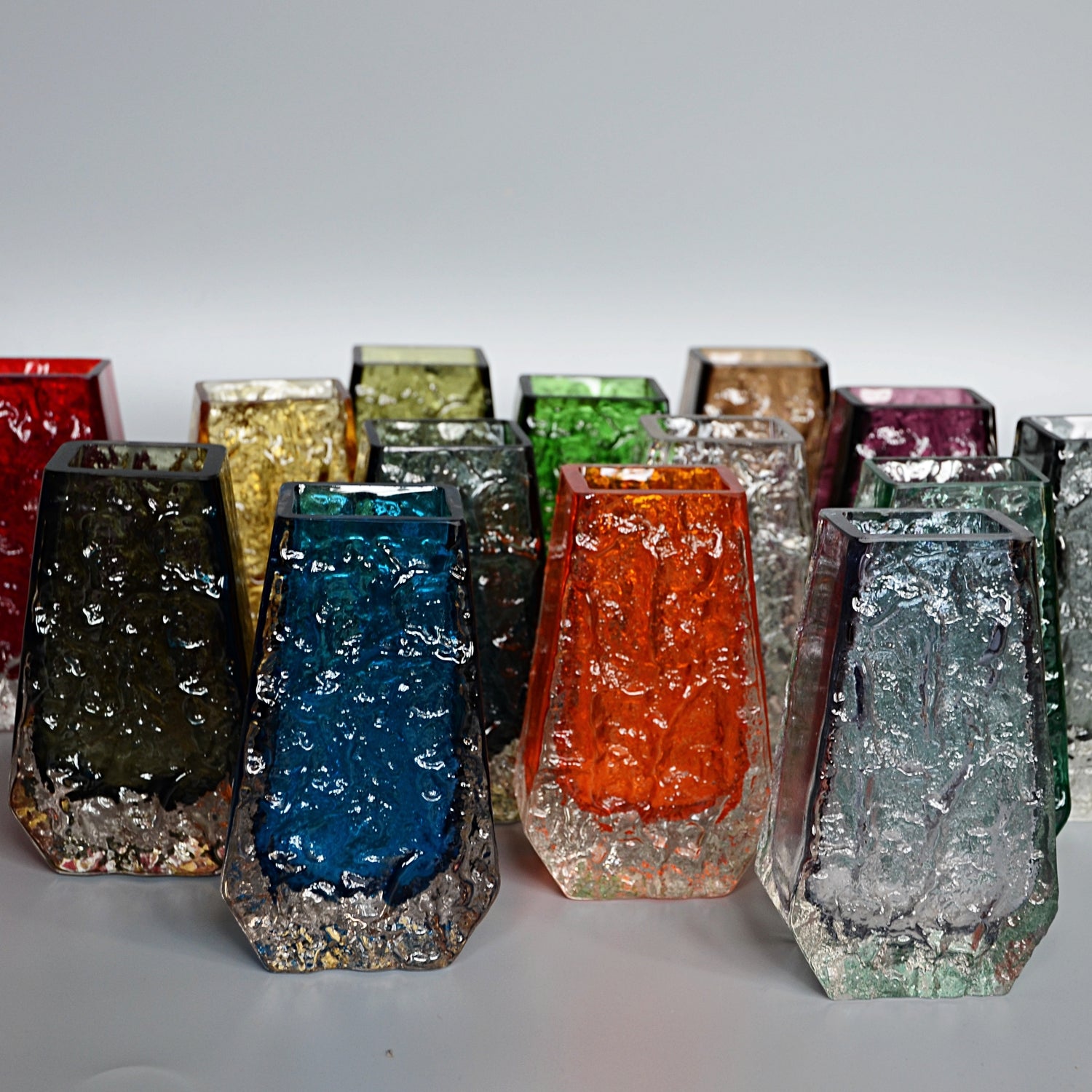 Collection of Fourteen Textured 'Coffin' Bark Vases