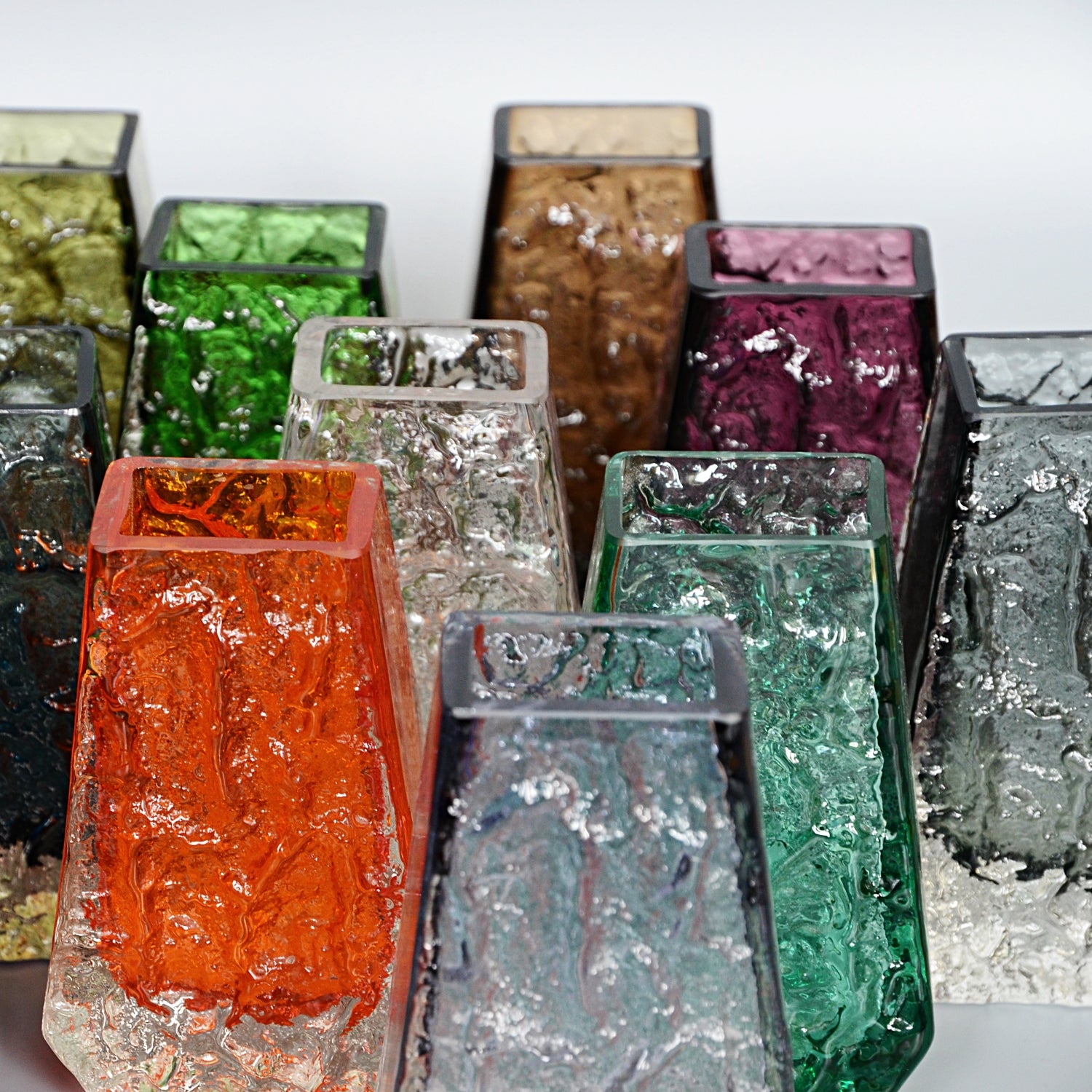 Collection of Fourteen Textured 'Coffin' Bark Vases