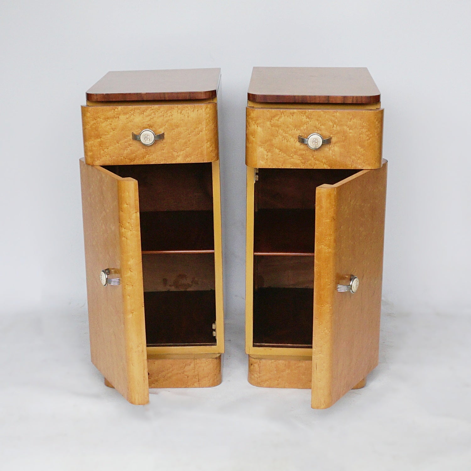 Art Deco Bedside Cabinets Birdseye Maple and Walnut - Jeroen Markies Art Deco 