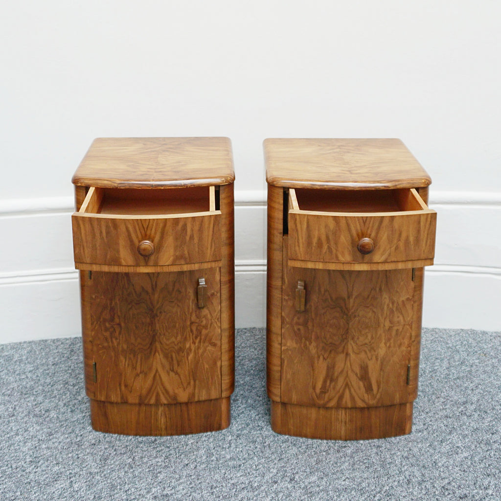 Pair of Art Deco Bedside Cabinets - Burr Walnut on Mahogany - Jeroen Markies Art Deco Furniture
